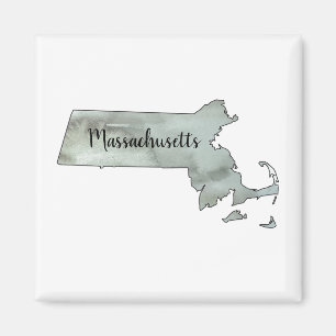 Imán Contorno de estado de acuarela de Massachusetts