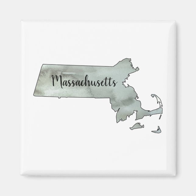 Imán Contorno de estado de acuarela de Massachusetts (Frente)