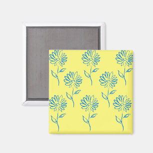 Imán Contorno de Flor Azul en un Fondo Amarillo