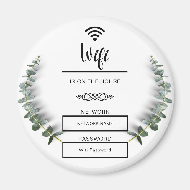Imán Contraseña Wifi en blanco y negro para el hogar (Frente)