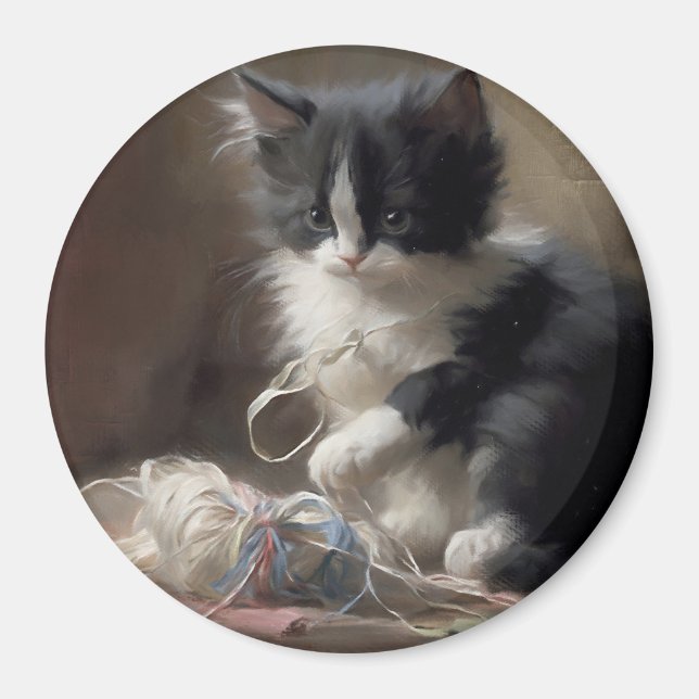 Imán Contundente negro y blanco gatito (Frente)