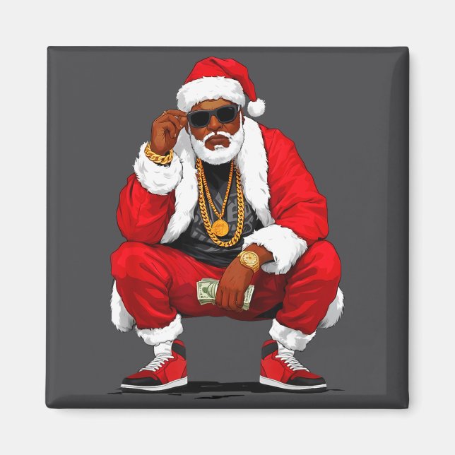 Imán Cool Black Man Santa Claus Christmas African Ameri (Frente)
