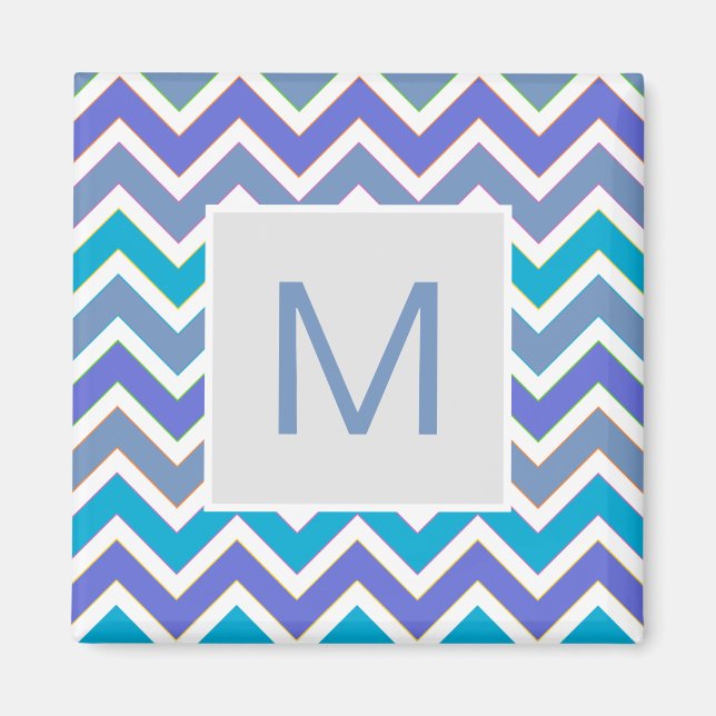 Imán Cool Blue Sporty Chevron Pattern Monogram (Frente)