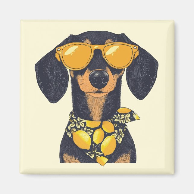 Imán Cool Dachshund Dog Sunglasses Lemons (Frente)