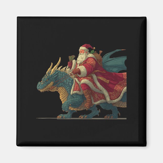 Imán Cool Festive Dragon With Riding Santa Claus Look  (Frente)