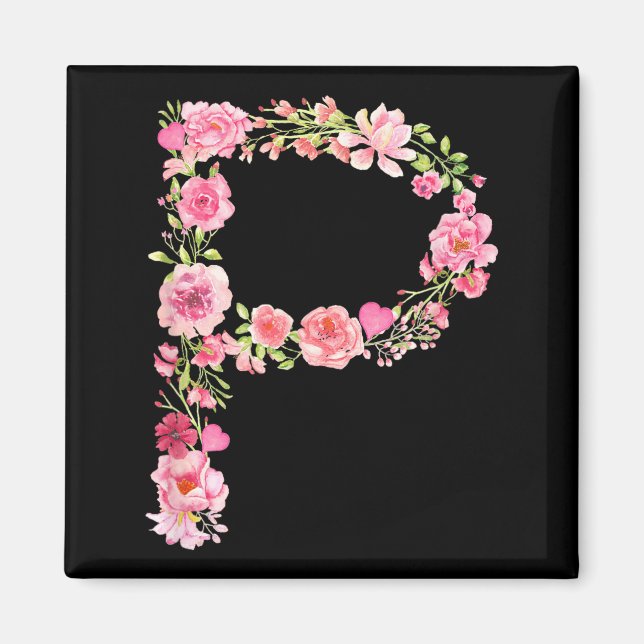 Imán Cool Initial Alphabet Monogram Flowers Floral Lett (Frente)