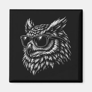 Imán Cool owl bird with sunglasses vintage ink retro