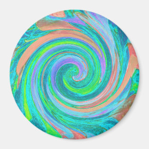 Imán Cool Retro Aquamarine and Coral Liquid Art Swirl