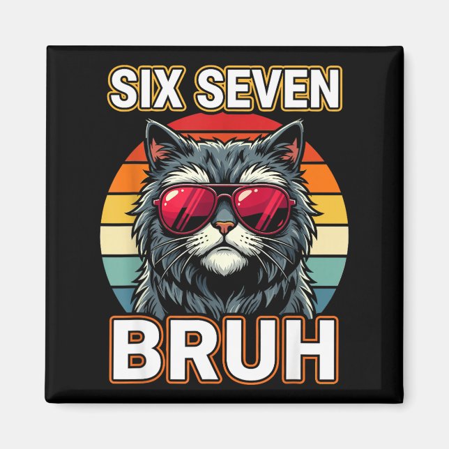 Imán Cool Retro Six Seven Bruh Cat Sungles Meme 67  (Frente)