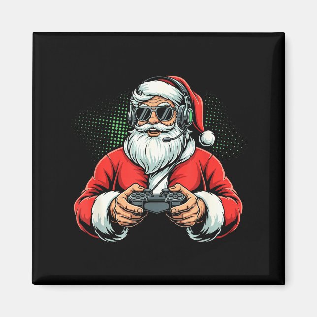Imán Cool Santa Playing Video Games Christmas Gamer Boy (Frente)