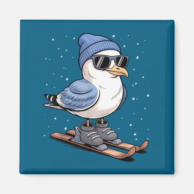 Imán Cool Seagull On Skis - Nordic Winter Seagulls Aprè (Frente)