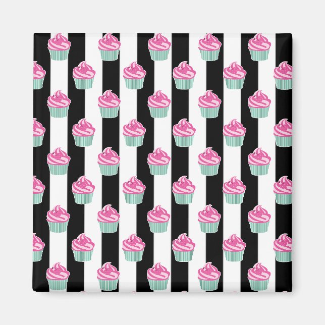 Imán Cool Trendy Bleck and Withe, Cup Cakes (Frente)