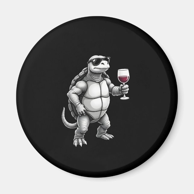Imán cool turtle drinking red wine art print_1 (3) (Frente)