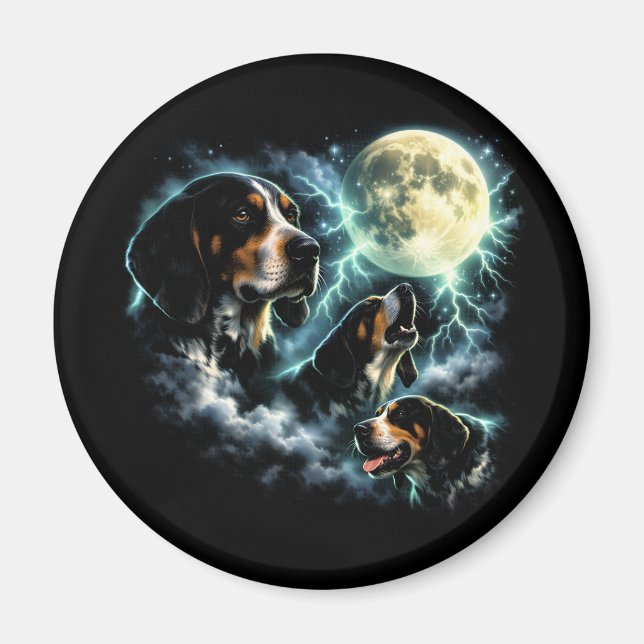 Imán Coonhound Aullando Bajo la Luna Perro Rústico (Frente)