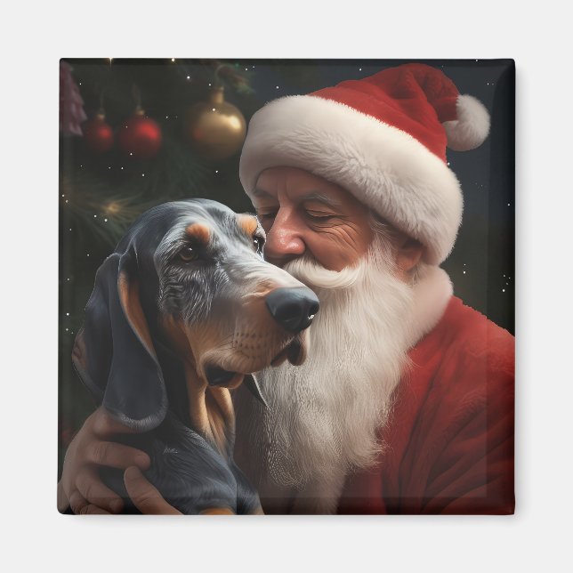 Imán Coonhound Bluetick Con Navidades De Santa Claus (Frente)