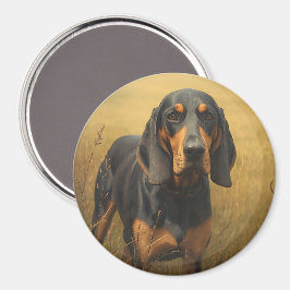 Imán Coonhound negro y fuego