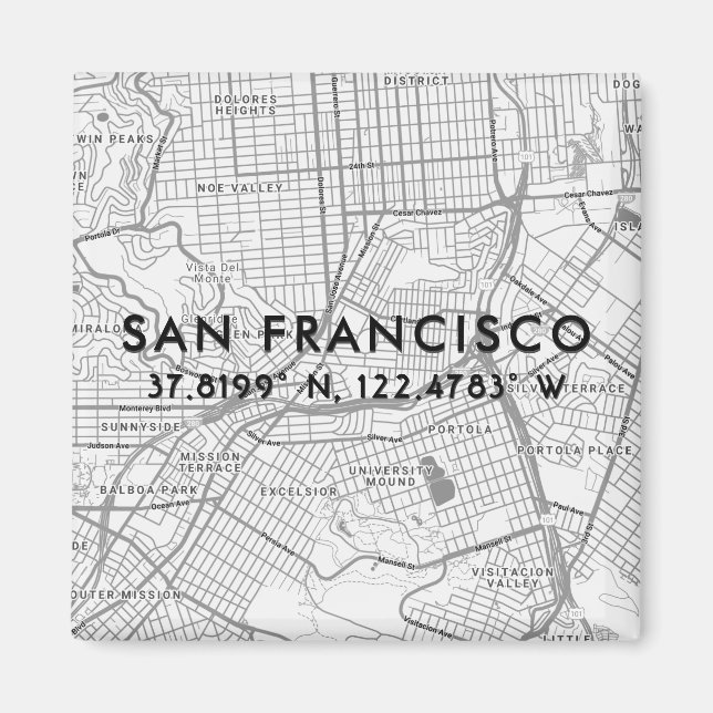 Imán Coordenadas de Personalizados de mapas de San Fran (Frente)