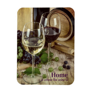 Imán Copas de vino tinto y blanco rústicas Barril de uv