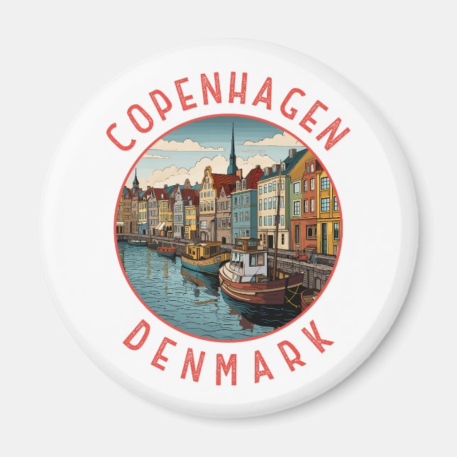 Imán Copenhague Dinamarca Círculo retro perturbado (Frente)