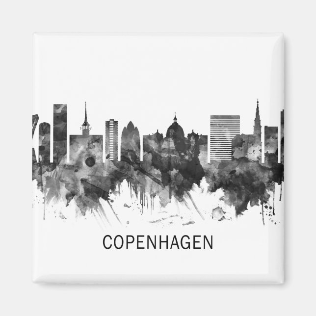 Imán Copenhague Dinamarca Skyline BW (Frente)