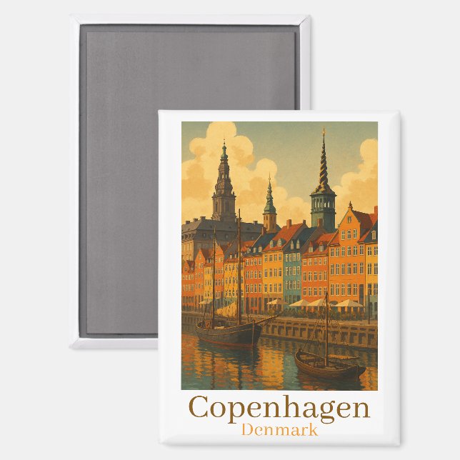 Imán Copenhague Dinamarca viajes retro (Anverso/Reverso)