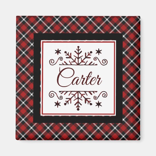 Imán Copo de nieve personalizado a cuadros (Frente)