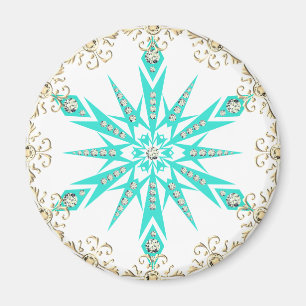 Imán Copo de nieve turquesa retro a mediados de siglo