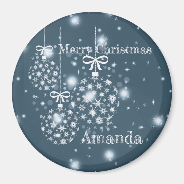 Imán Copos de nieve, azul y blanco, globos (Frente)