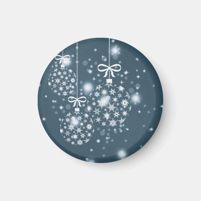 Imán Copos de nieve, azul y blanco, globos (Frente)