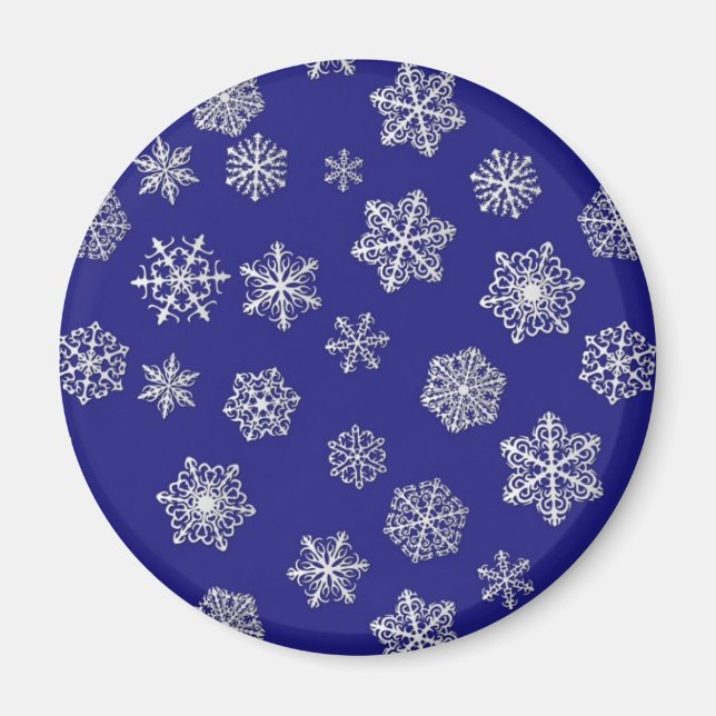 Imán Copos de nieve blancos contra azul cobalto profund (Frente)