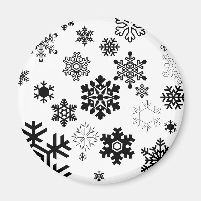 Imán Copos de nieve negros y blancos (Frente)