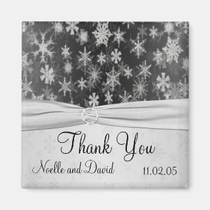 Imán Copos de nieve negros y plateados Gracias Magnet