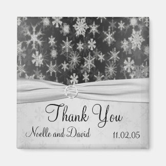 Imán Copos de nieve negros y plateados Gracias Magnet