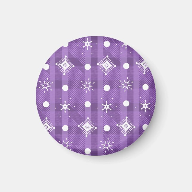 Imán Copos de nieve simples Patrón de cuadros púrpura (Frente)