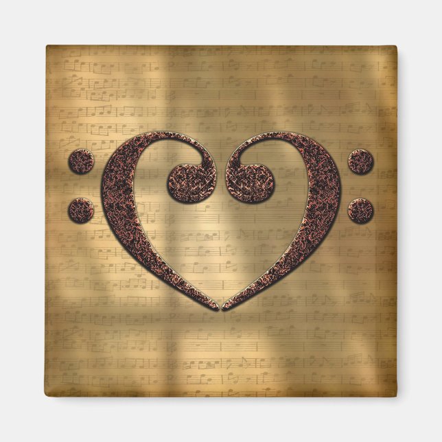 Imán Copper Doble Bass Clef Heart Music Lover (Frente)
