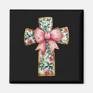 Imán Coqueta floral de la cruz cristiana dobla religión