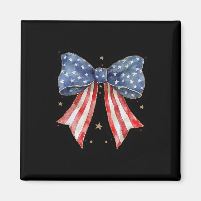 Imán Coquette Bow 4 De Julio Bandera De Ee.Uu. Dios Des (Frente)