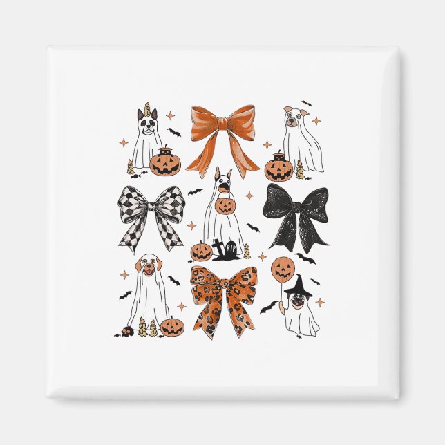 Imán Coquette Bow Cute Fantasma Perros Halloween Calaba (Frente)