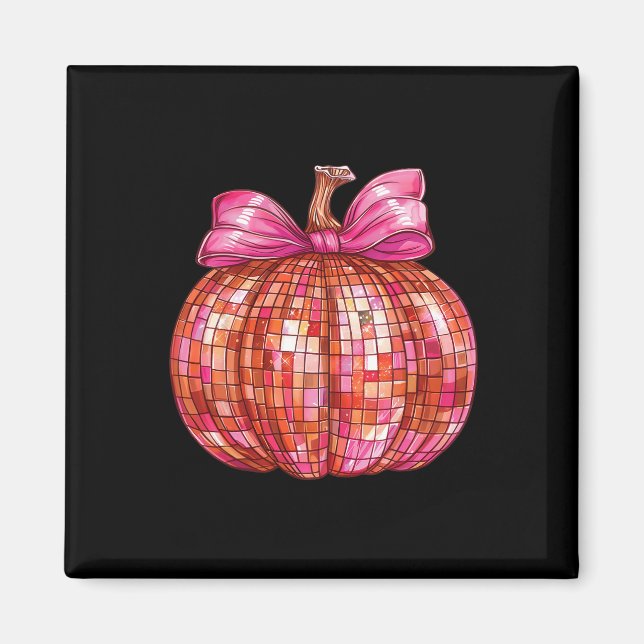 Imán Coquette Bow Disco Ball Pumpkin Cute Girly Hallowe (Frente)