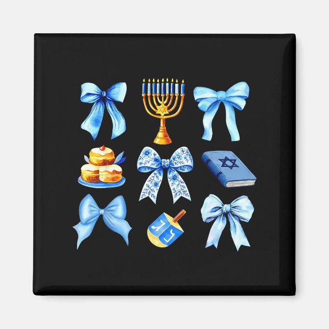 Imán Coquette Bow Jewish Holiday Chanukah Hanukkah Meno (Frente)