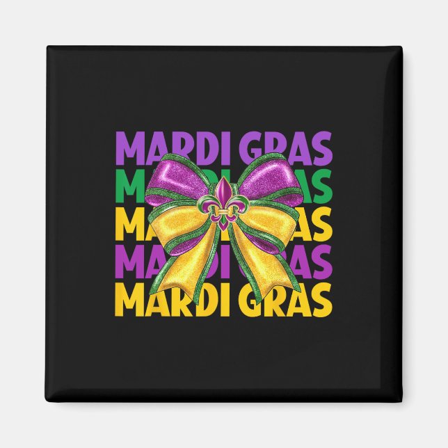 Imán Coquette Bow Mardi Gras Vestimenta Mujeres Chicas  (Frente)