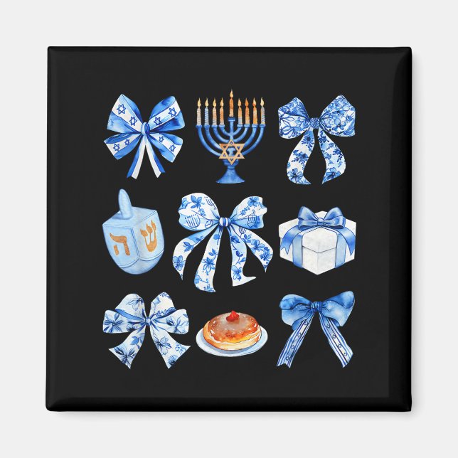 Imán Coquette Hanukkah Bow Jewish Bow Menorah Bow Women (Frente)