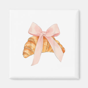 Imán Coquette Pink Bow Croissant Cute Baking Baker Past