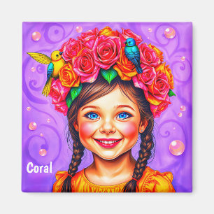 Imán CORAL~ EASTER BONNET ~ Chica feliz ~