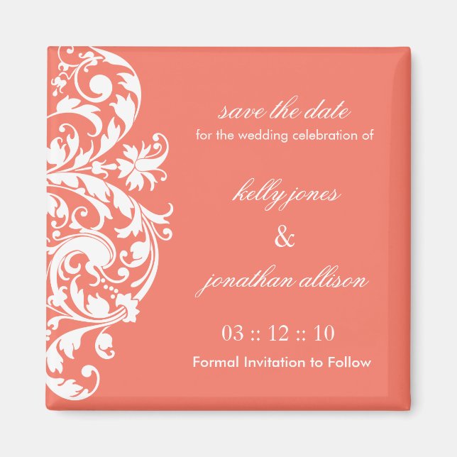 Imán Coral Save the Date Boda Magnet (Frente)