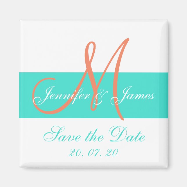 Imán Coral Turquoise Modern Save the Date Magnets (Frente)