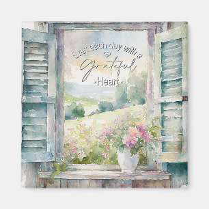 Imán Corazón agradecido acuarela floral ventana 