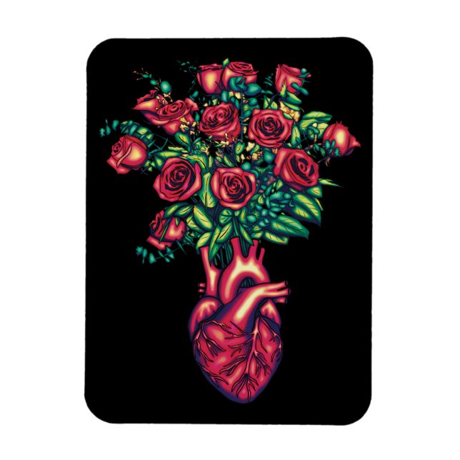 Imán Corazón anatómico con Rosas, guerrero del corazón (Vertical)
