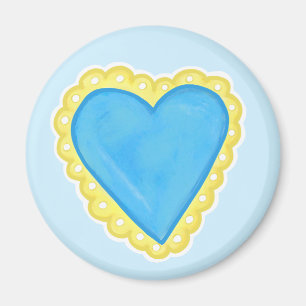 Imán Corazón azul con recorte de ojal ondulado amarillo