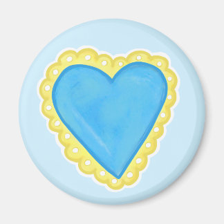 Imán Corazón azul con recorte de ojal ondulado amarillo